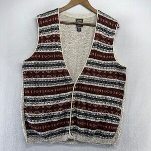 Vintage Lake harmony Sweater men's XL brown Red Fair Isle USA Made Cardigan Vest